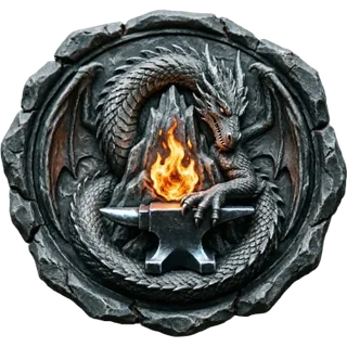 El sello de Murnos que llevan los que forjan: el dragón sobre el yunque.