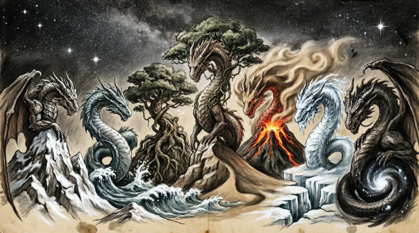 Las siete estirpes, cada una con su tierra: la montaña, el mar, el bosque, el volcán, el hielo, la sombra.