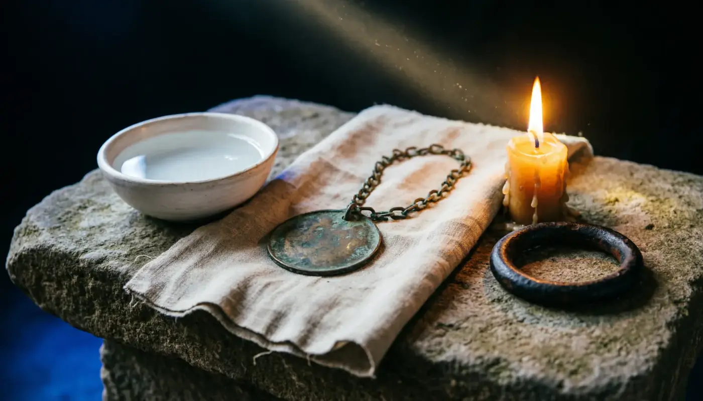 La estola, el medallón y el anillo. A partir del segundo peldaño, el dios contesta.